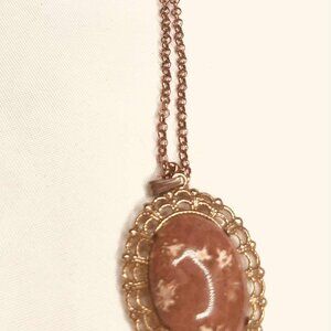 Vintage Floral Stone Pendant Necklace — 1970s